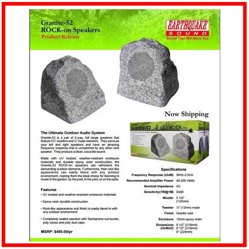 Haut-Parleur Extérieur Earthquake Sound Granite-52 - 5.25" Coaxial, Finition Granit, Neuf Sous Garantie