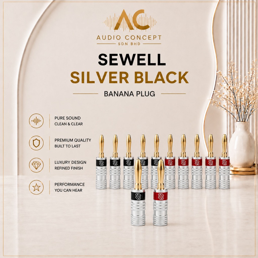 Sewell Silverback Banana Plugs for Speaker Wire-4mm Connectors (Up to 10 AWG) - Image 2