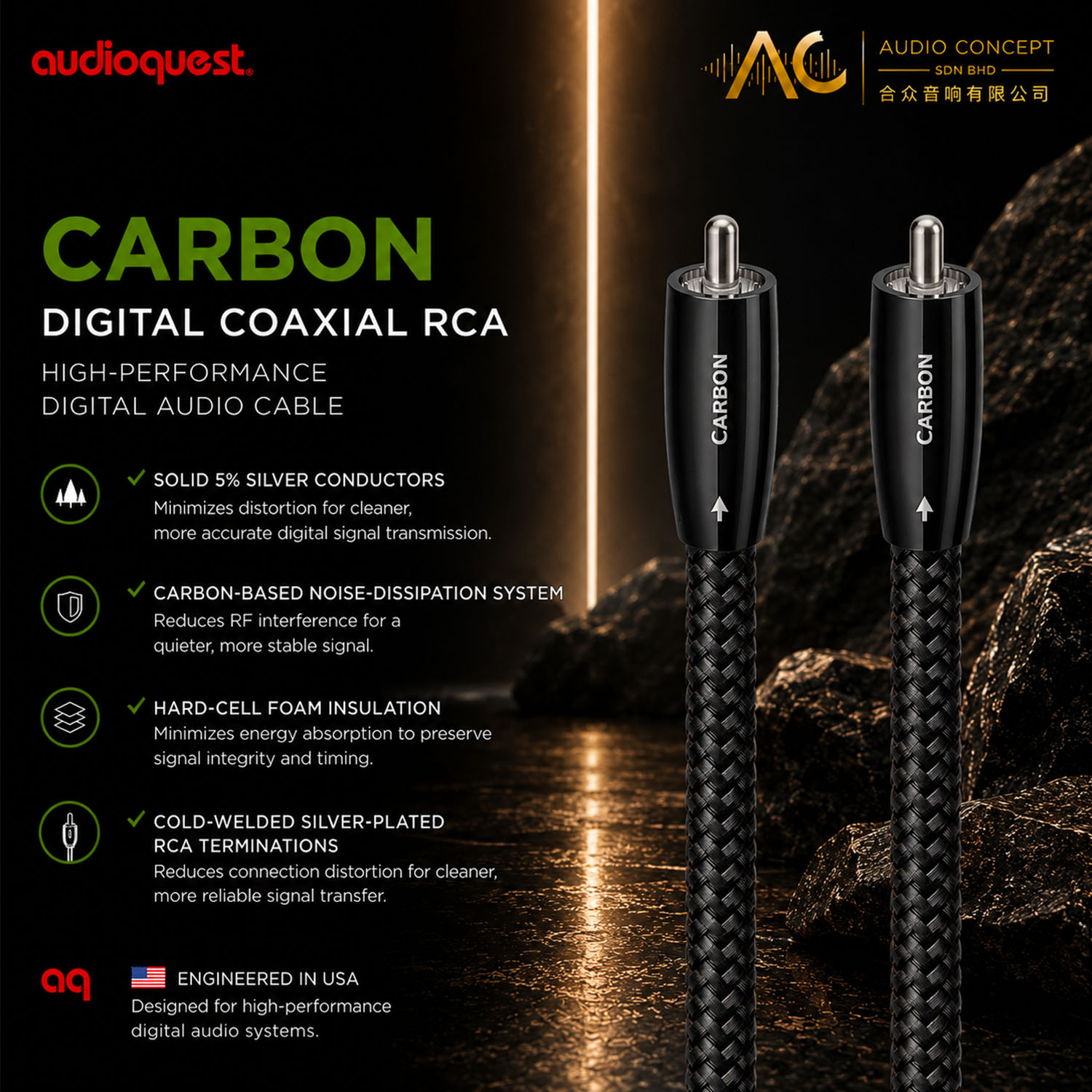 AudioQuest Carbon (RCA-RCA) Coaxial Digital Audio Cable -1.5M