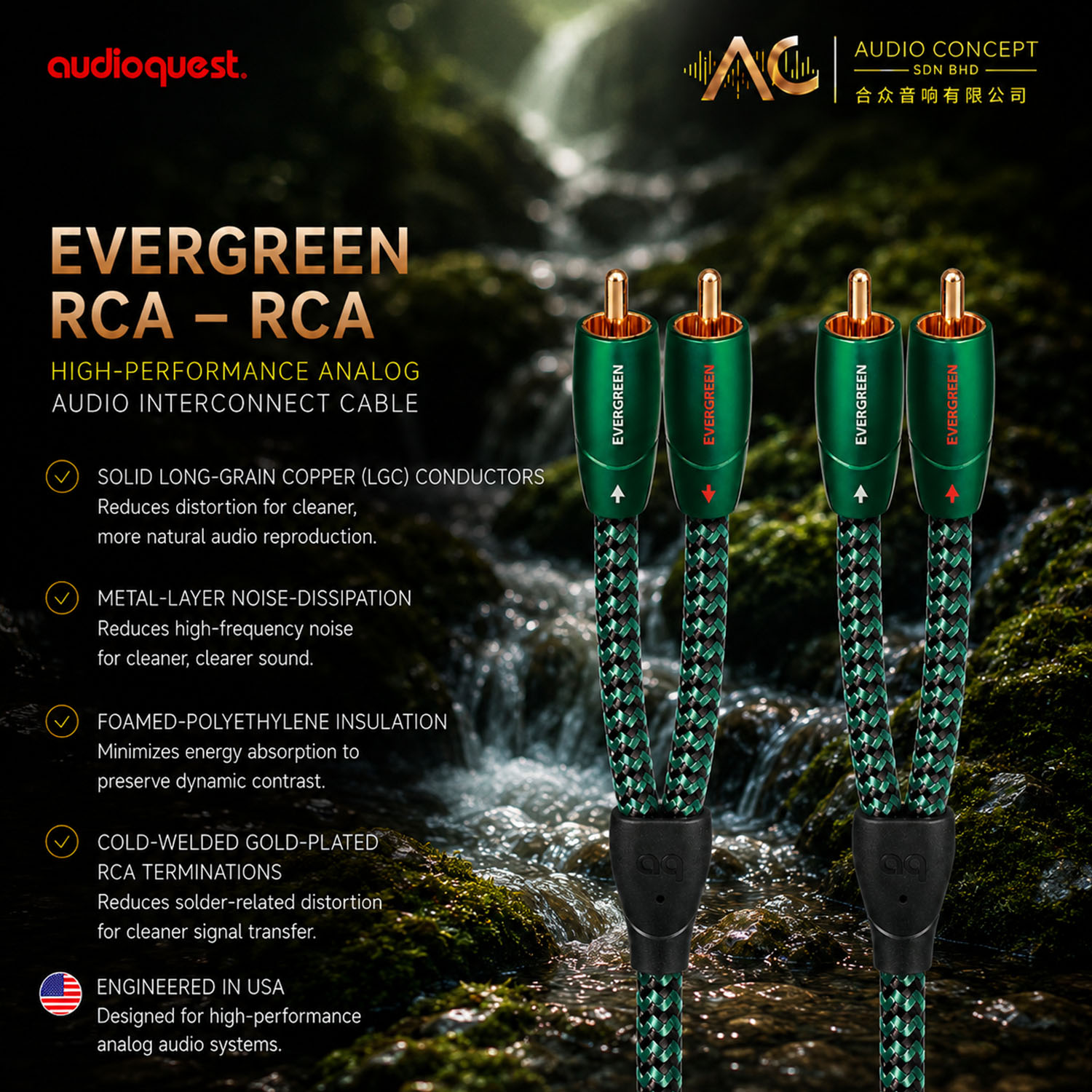 AudioQuest EverGreen RCA-RCA Cable -1.0/1.5/3.0Meter