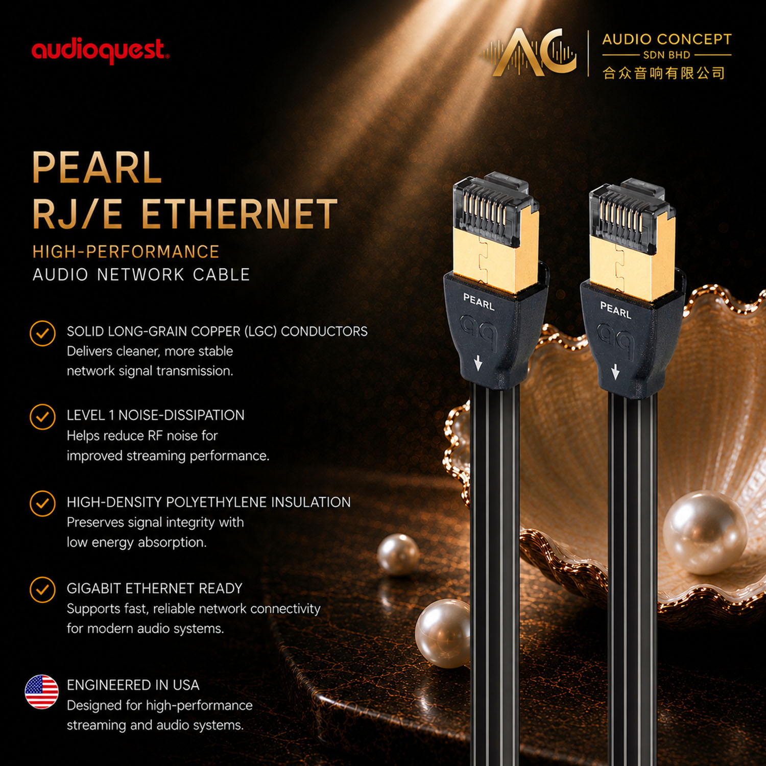 AudioQuest Pearl RJ/E To RJ/E Ethernet Cable 1.5/3.0Meter