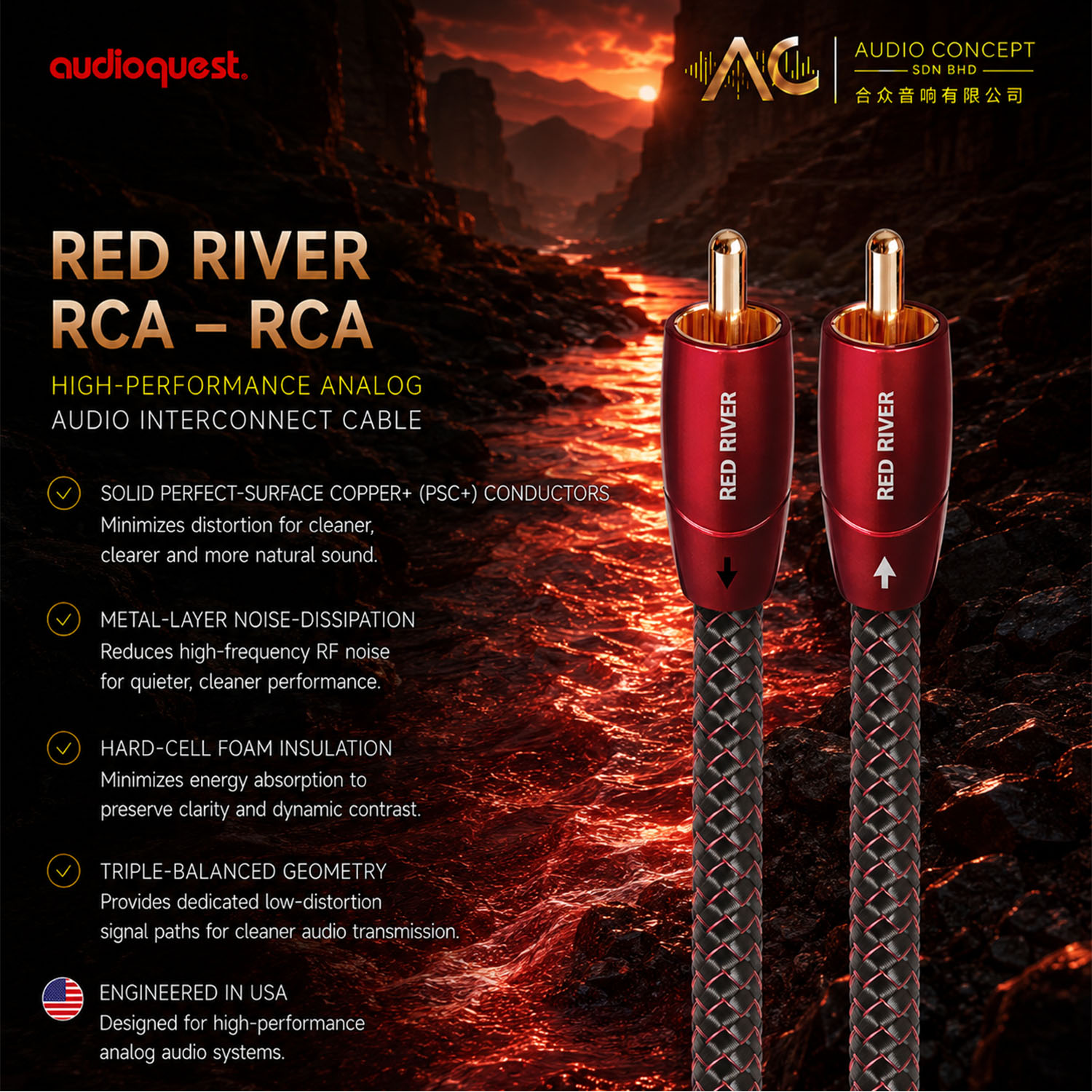 AudioQuest Red River RCA-RCA Interconnect Cable-1.5Meter