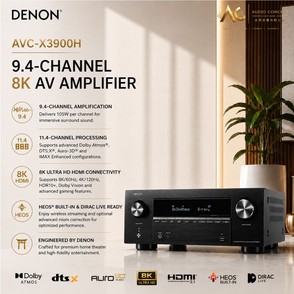 Denon AVC-X3900H 9.4CH 8K/4K AV Amplifier Powered By HEOS - Image 2