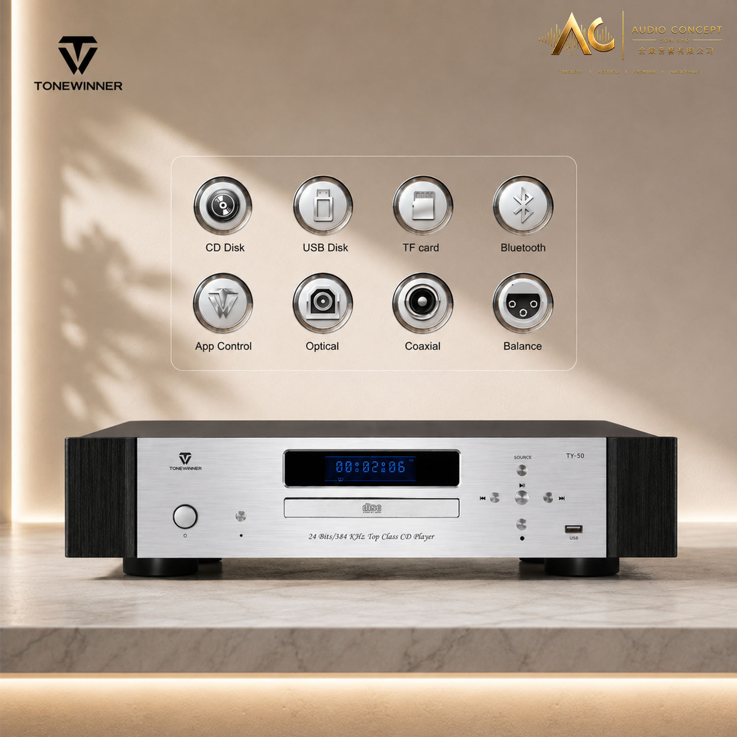 Tonewinner TY-50 Audio Decoder Bluetooth Professional HIFI CD Player Digital Player - Image 5