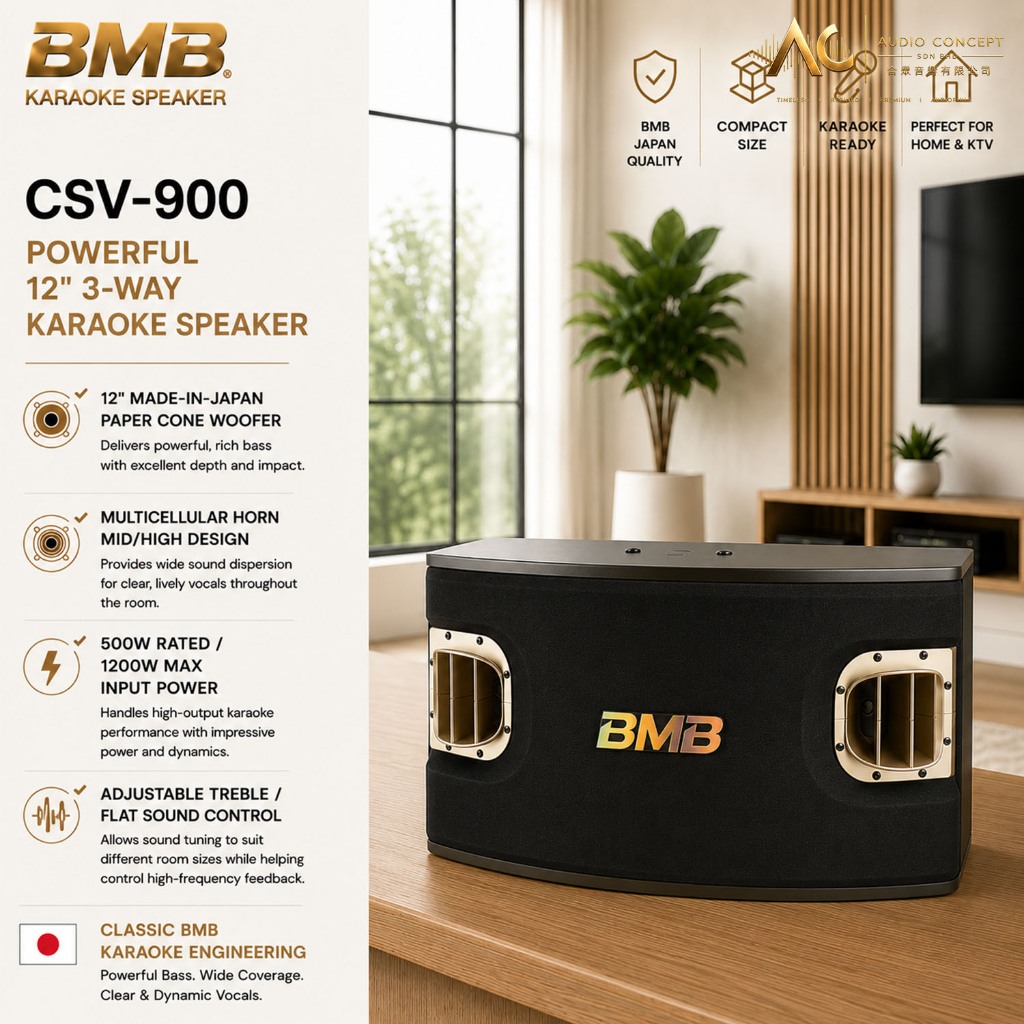 BMB CSV-900 Powered 12″ /3-Way Karaoke Speaker (PER PAIR) - Image 2
