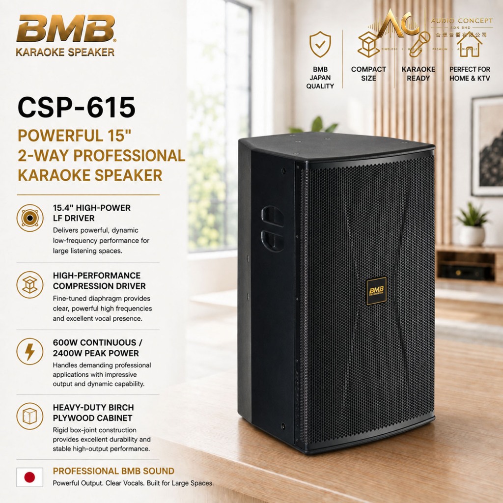 BMB CSP-615 Powerful 15" / 2-Way Professsional Karaoke Speaker (Per Piece) - Image 2