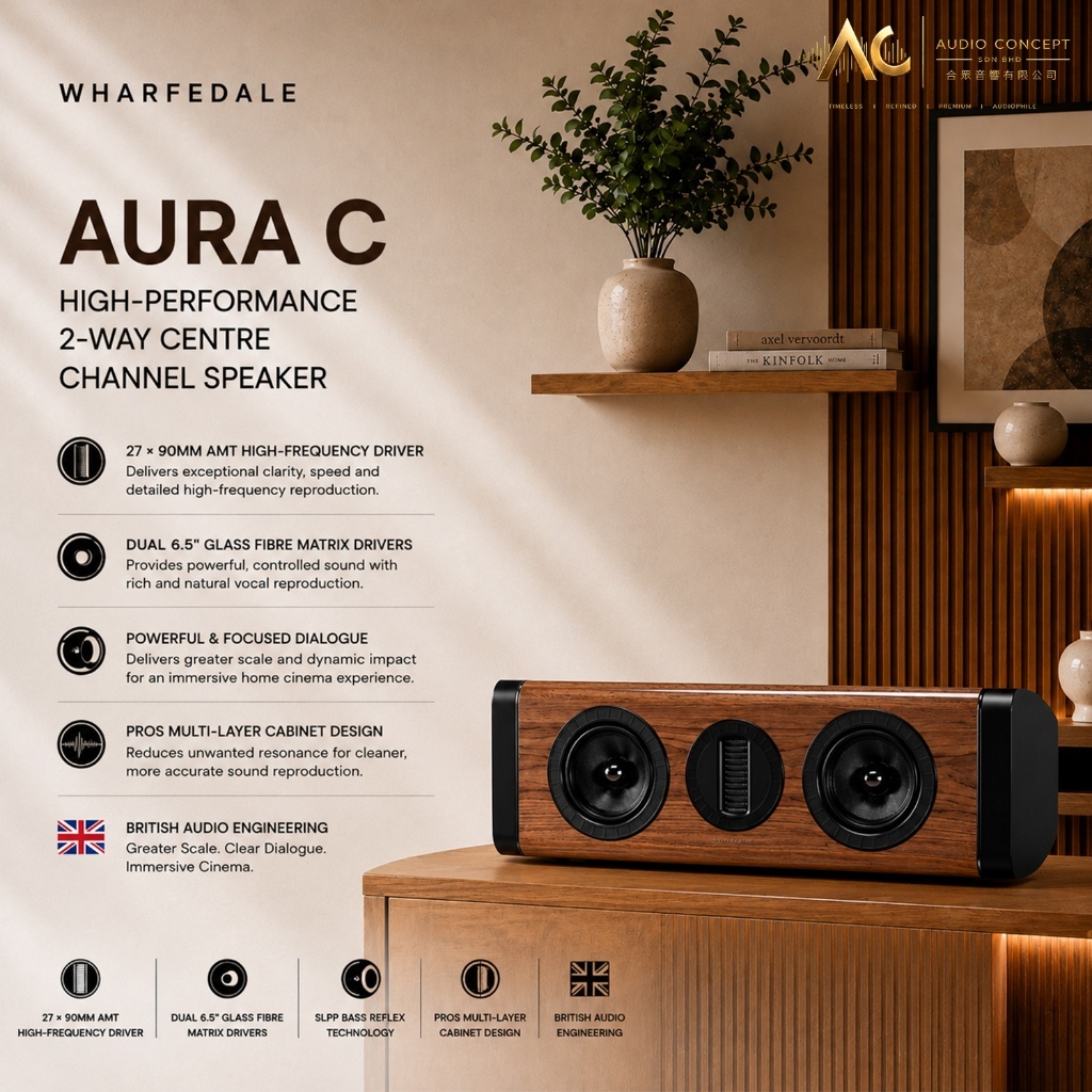 Wharfedale Aura C High Performance 2 way Center channel Speaker
