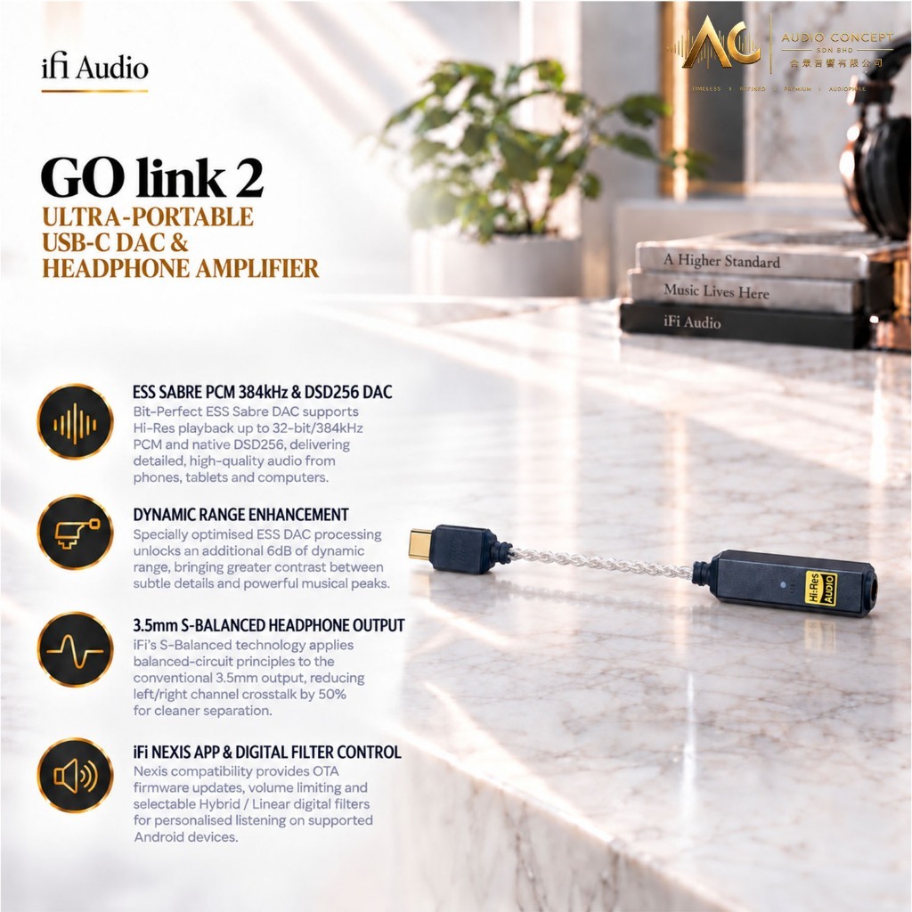IFI Audio Go Link 2 Ultra-Portable USB-C DAC & Headphone Amplifier