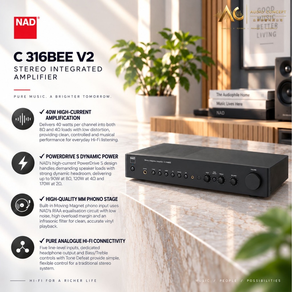 NAD C 316Bee V2 Stereo Integrated Ampliier - Image 2
