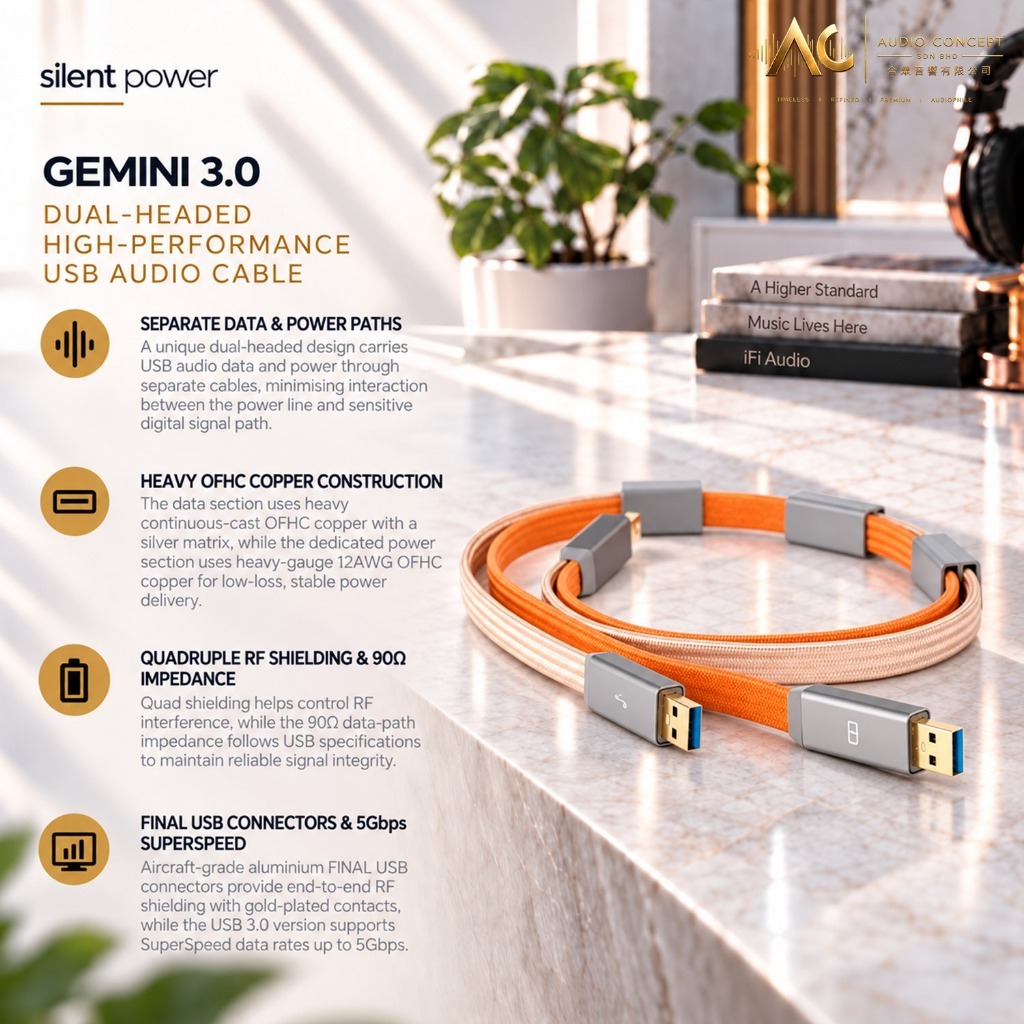 Silent Power Gemini 3.0 Dual-Headed High-Performance USB Audio Cable