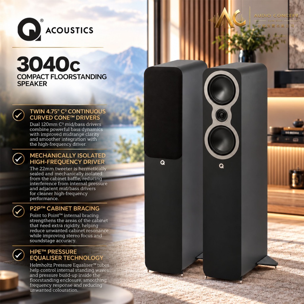 Q Acoustics 3040C Compact Floorstanding Speaker - Image 2
