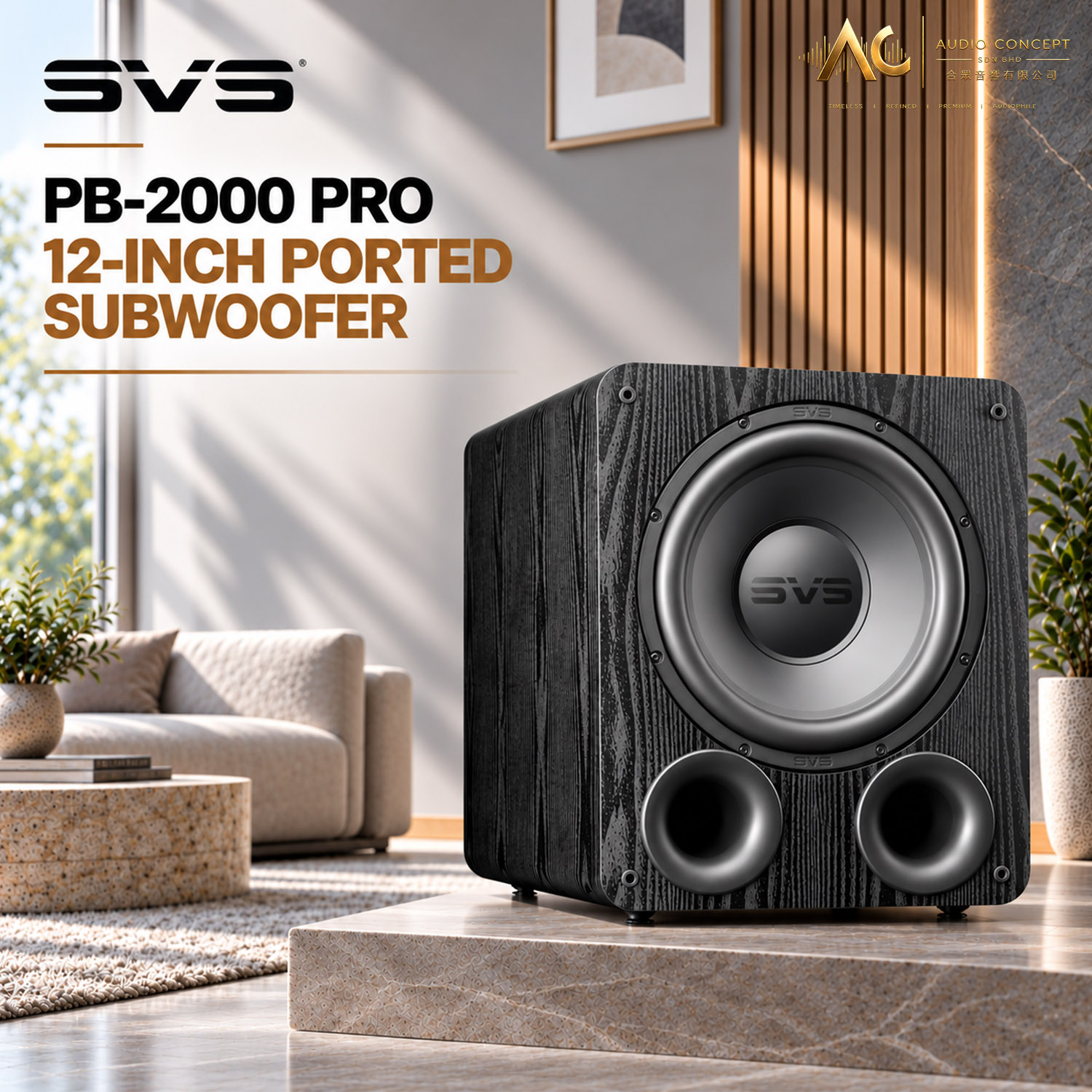 SVS PB2000 Pro / 12" Active Subwoofer With App Control-Black Ash