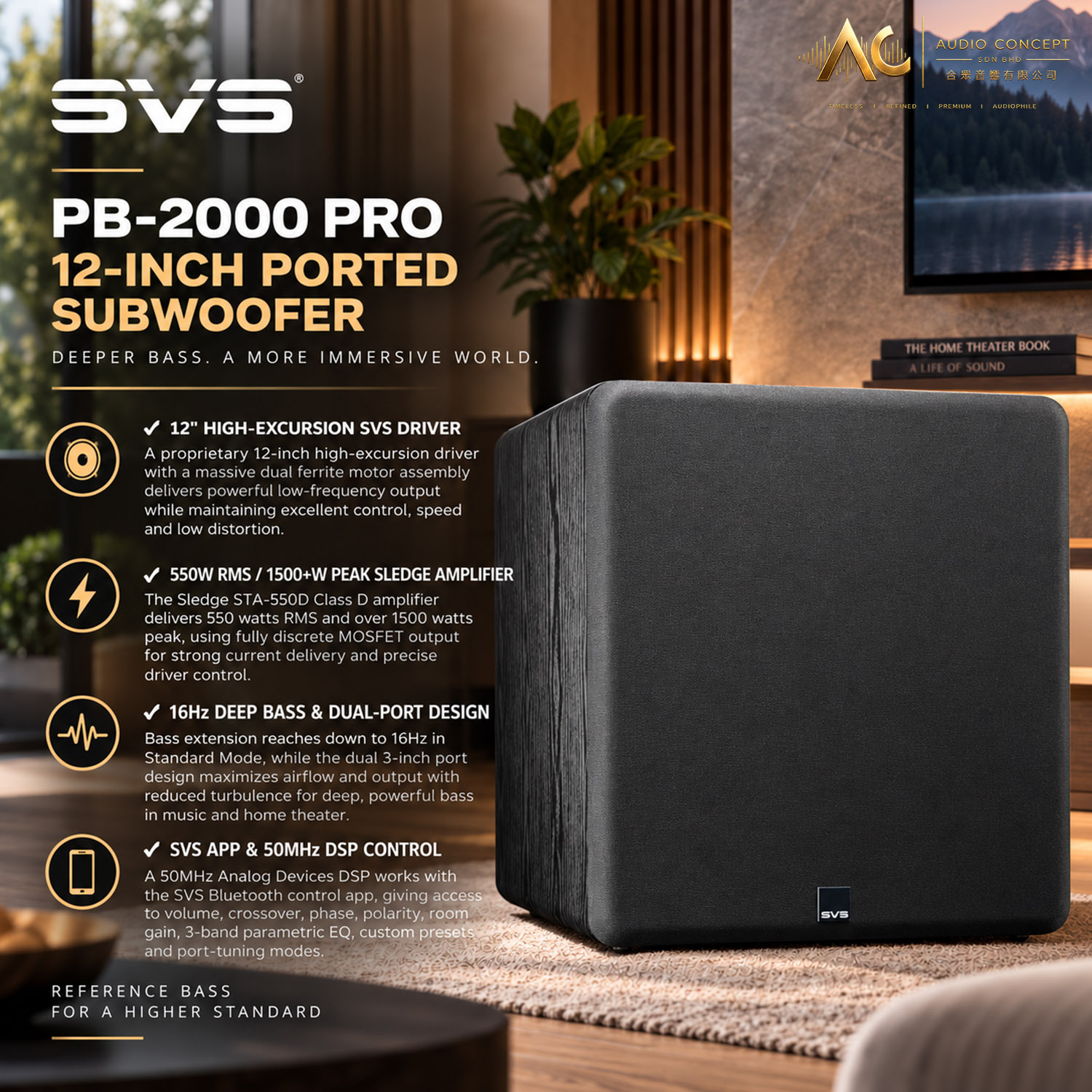 SVS PB2000 Pro / 12" Active Subwoofer With App Control-Black Ash - Image 2
