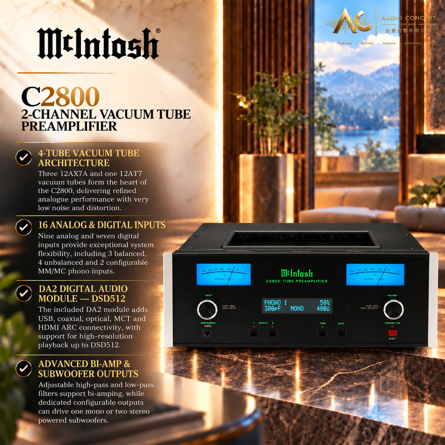 Mcintosh C2800 2-Channel Vacuum Tube Preamplifier - Image 3