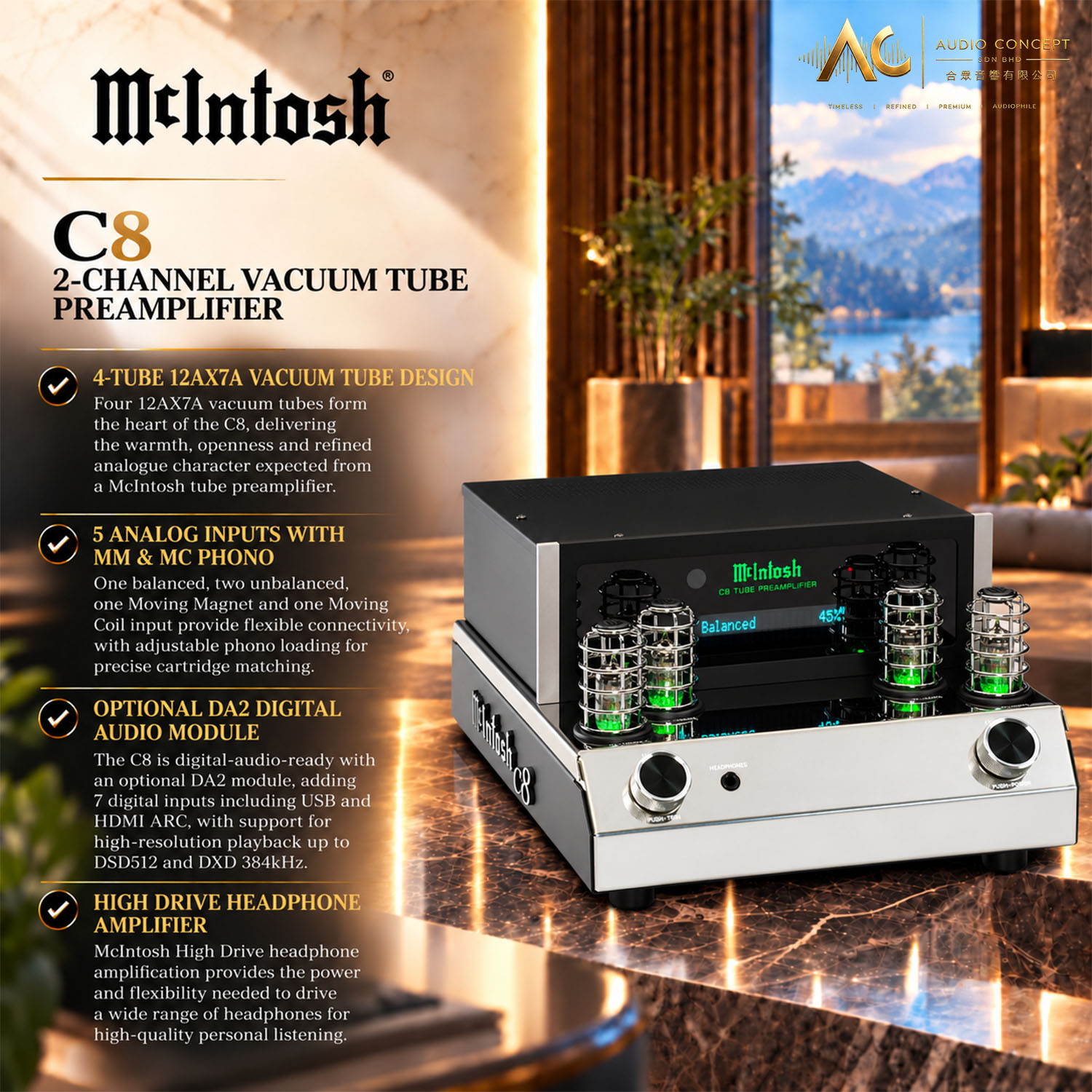 Mcintosh C8 2-Channel Vacuum Tube Preamplifier - Image 3