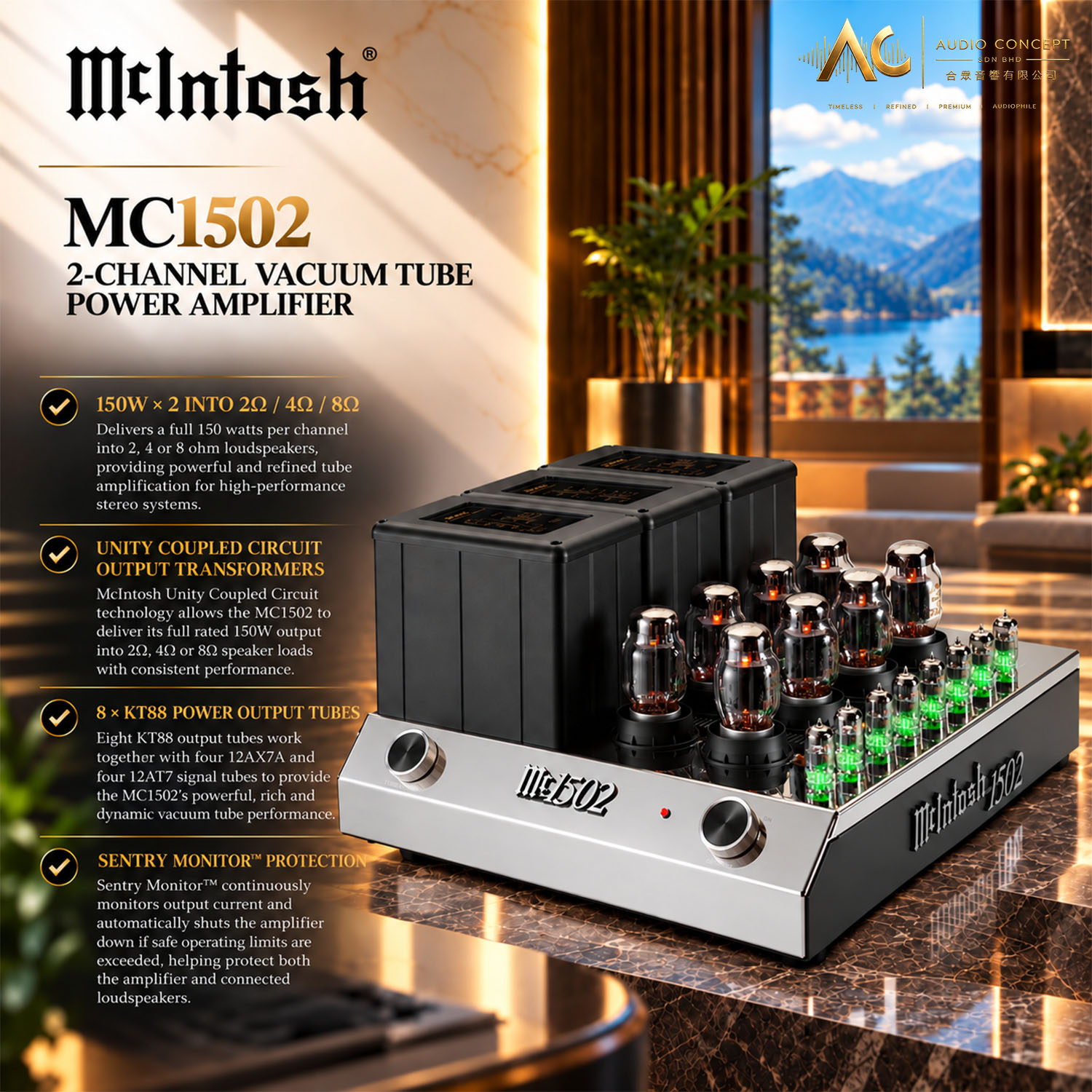 McIntosh MC1502 / 2CH Vacuum Tube Power Amplifier - Image 3