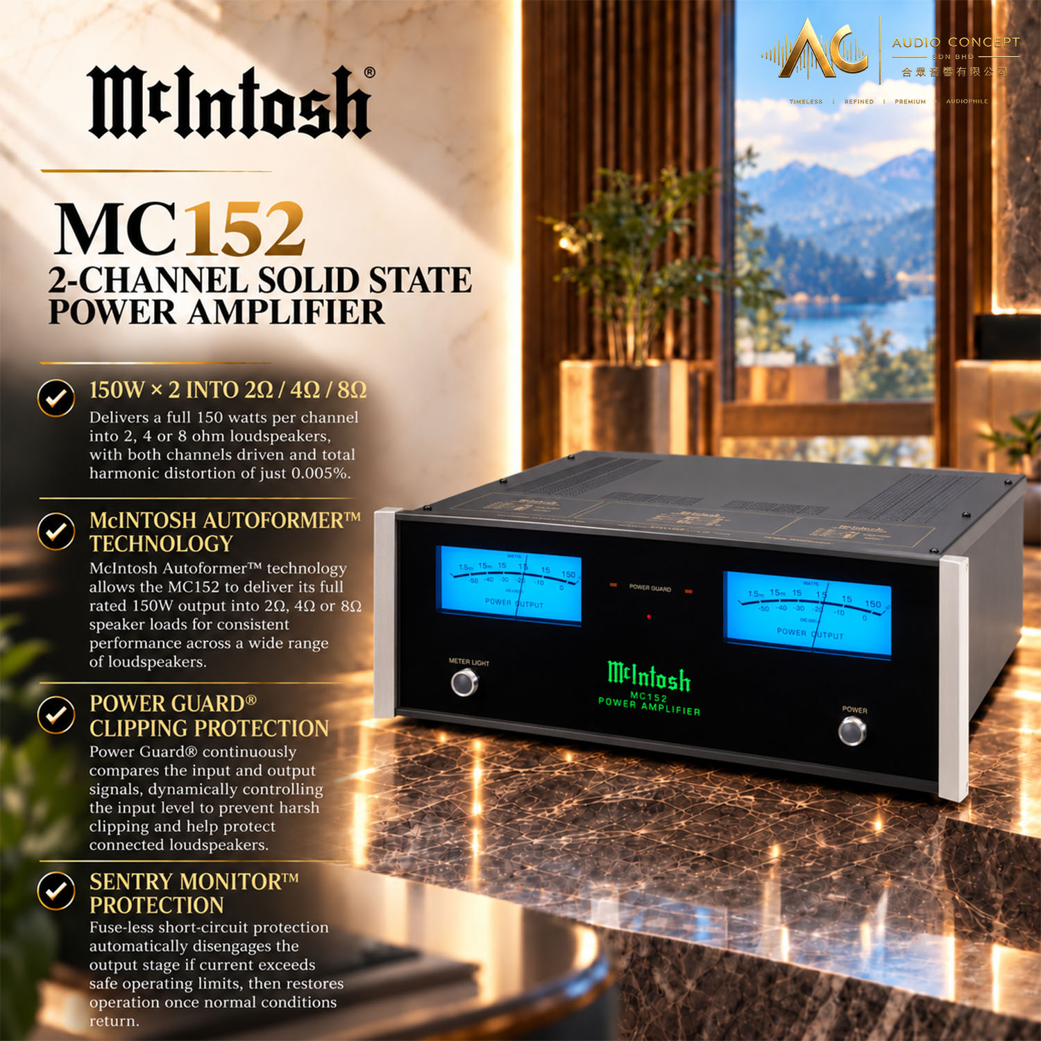 McIntosh MC152 / 2CH Solid State Power Amplifier - Image 3