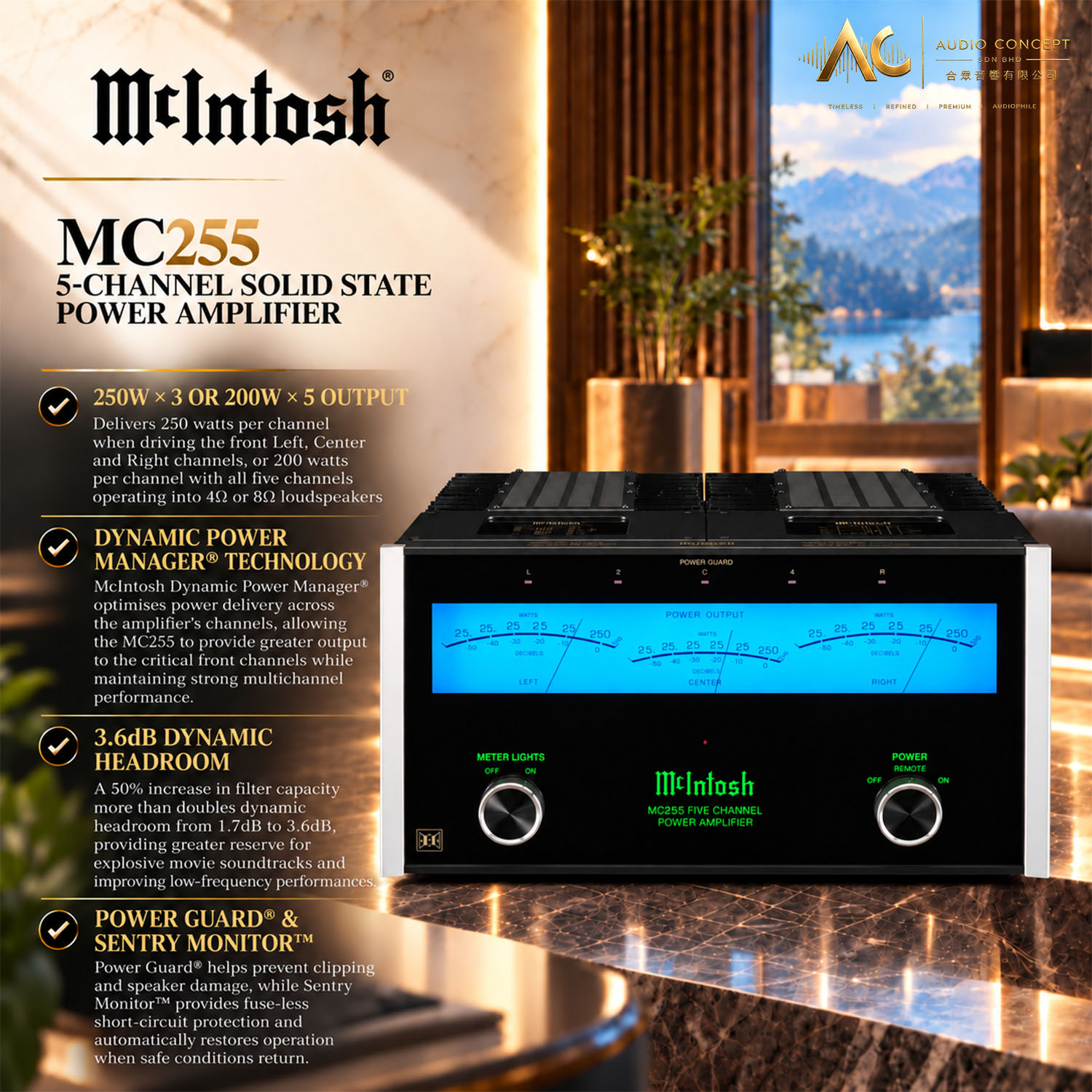 McIntosh MC255 / 5CH Solid State Power Amplifier - Image 3