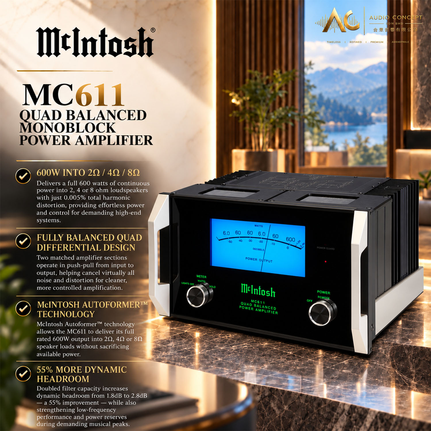 McIntosh MC611 Quad Balanced Monoblock Power Amplifier - Image 3