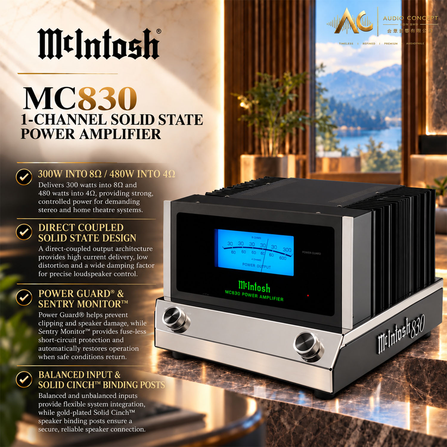 McIntosh MC830 / 1CH Solid State Power Amplifier - Image 3